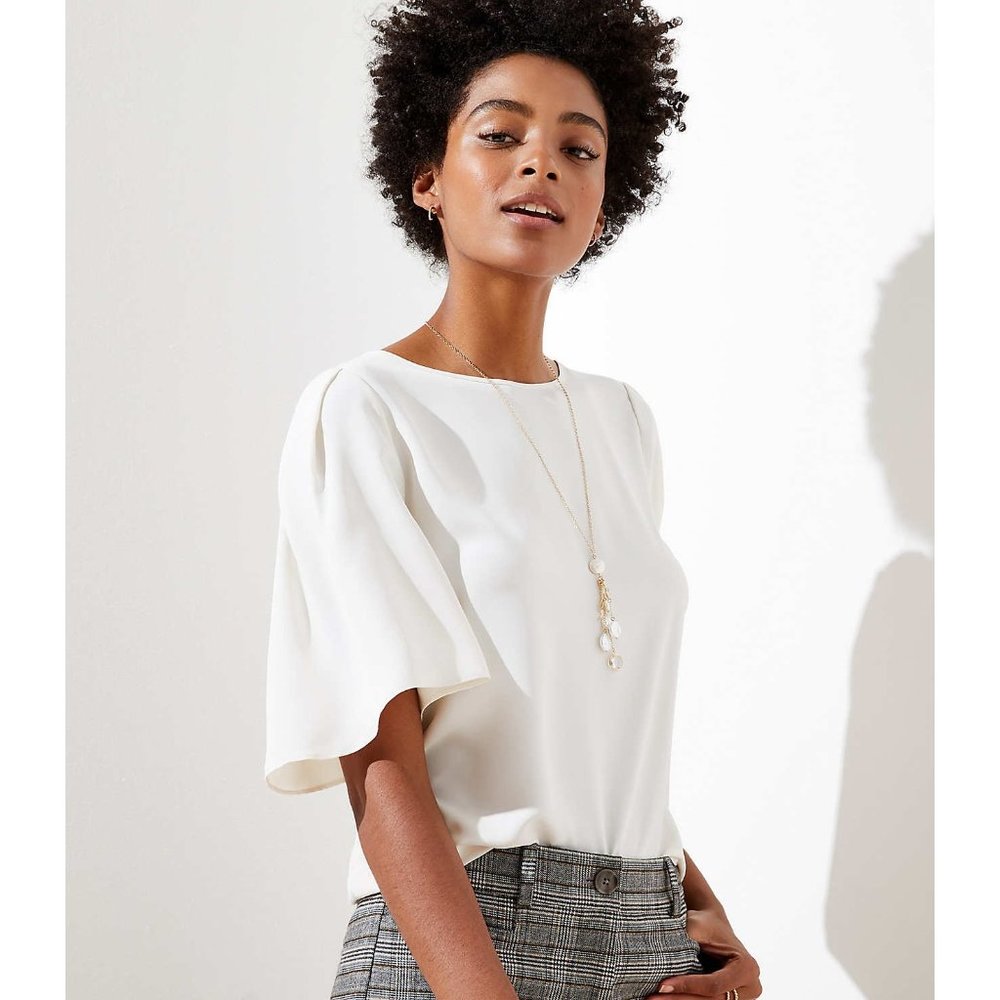 LOFT Flare Sleeve Mixed Media Top S